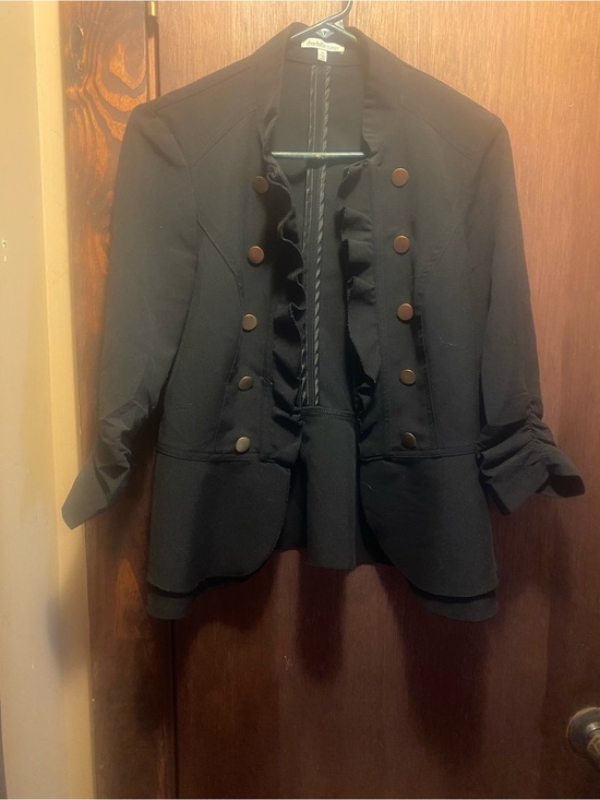 Charlotte Russe Jackets & Blazers - Black Ruffled Double-Breasted Blazer